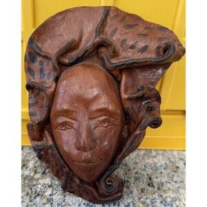 Haiti Leather Molded Face Sculpture Hand Tooled Mask Wall Art  9x7 Detailed